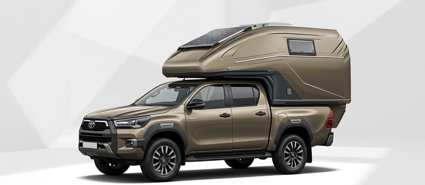 geocar TAPIR Visualisierung auf Toyota Hilux, als mobiler Showroom inszeniert